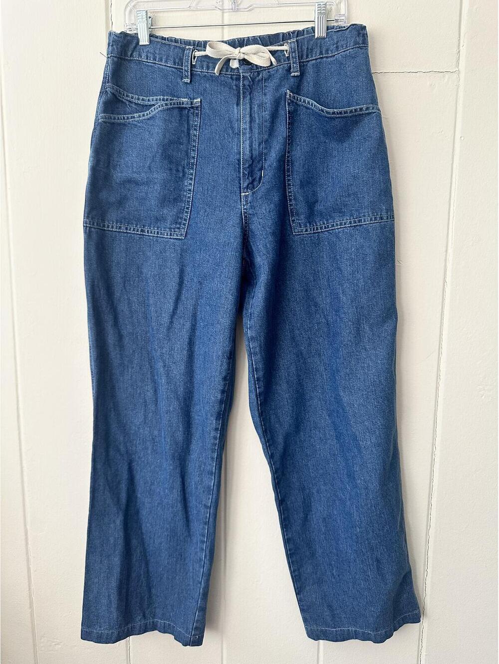 J. Jill High Rise Wide Leg Jeans Medium Wash with Button and Tie Closure Size 12
